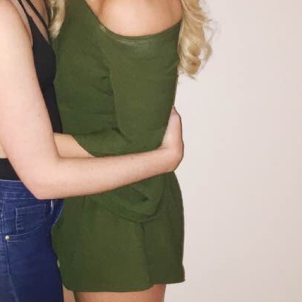 Green off-the-shoulder Romper